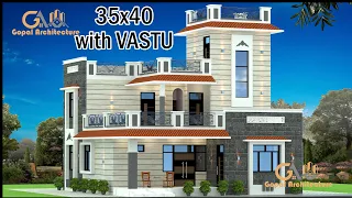 35'-0"x40'-0" 4BHK Luxury House  Plan | North Facing With Vastu Villa Design | Gopal Architecture