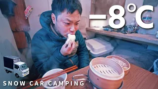 17.6°F frigid car camping emergency! Slip on the frozen road! ! DIY light truck camper｜142