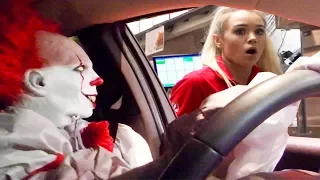 Pennywise IT Drive Thru Hidden Camera Practical Joke 2017