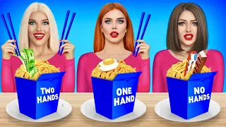 No Hands vs One Hand vs Two Hands Eating Challenge! Taste Test Giant Vs Small Snacks by RATATA POWER