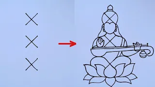Easy Maa Saraswati Devi drawing from 2×6 dots // Saraswati Puja Rangoli // Vasant Panchami drawing