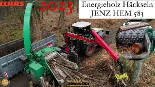 Energieholz Häckseln CLAAS XERION 5000 (alte Generation) & Mobilhacker JENZ HEM 583 Holzhäcksler 23