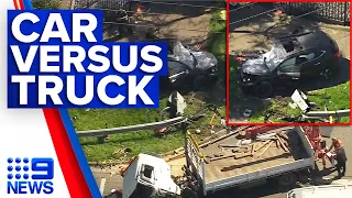 Teens crash allegedly stolen car into truck in Melbourne | 9 News Australia