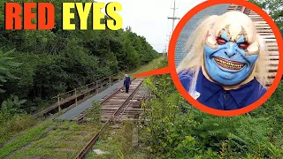 when your drone see's Red Eyes the Demon on this haunted train track, DO NOT try to pass him!