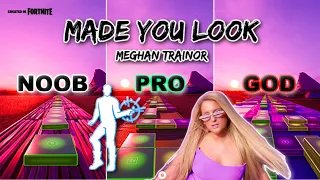 Meghan Trainor - Made You Look (Emote) - Noob vs Pro vs God (Fortnite Music Blocks) With Map Code!