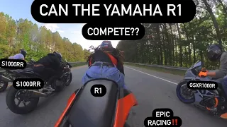 INSANE RACES!! | YAMAHA R1 Vs S1000RR Vs GSXR1000R SMACKDOWNS | CLOSE RACES 🔥🔥