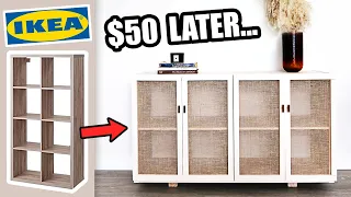 EXTREME $50 IKEA KALLAX HACK | DIY faux cane doors?! 😱🔨wait what