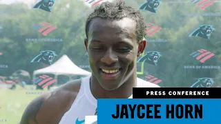 Jaycee Horn talks about his two interceptions in Monday's practice