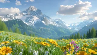 Relaxing Mountain View Birds Singing Fresh Ambient Nature Sounds Wildflowers Spring Meadow 8 Hours