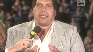 Andre the Giant cuts a promo on Hacksaw Jim Duggan 1988