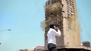 CGI building collapse in live action footage, vfx breakdown, cinema 4d after effects, turbulence FD