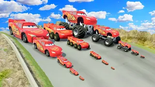 Big & Small Lightning Mcqueen: Monster Truck vs BTR vs Normal vs DOWN OF DEATH in BeamNG.Drive