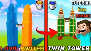 Minecraft: How To Build Twin Tower Tutorial Easy Lava & Water Step By Step Remake