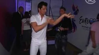 BACKSTAGE: With Sakis Rouvas doing a religious prayer before he enters the stage at Eurovision 2009!