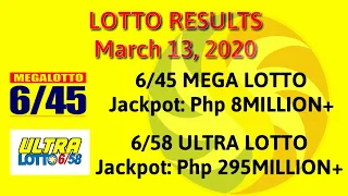 LOTTO DRAW RESULTS | MARCH 13, 2020 9PM DRAW