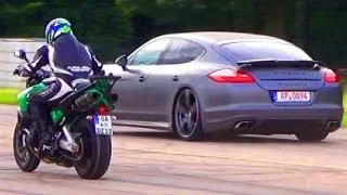 Porsche Panamera TURBO S vs SUZUKI﻿ B King Motorcycle Viertelmeile 1/4 Mile Race Rennen Motorrad