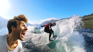 Swiss Surf Spectacle: Cool Tricks & Lake Lucerne Views – Winter Surf Session