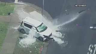 L.A. car chase ends with crash into fire hydrant