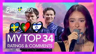 Eurovision 2024 🇸🇪 | My Top 34 (With Ratings and Comments!) | NEW: 🇸🇪🇵🇹🇮🇱 | ESC Robbé