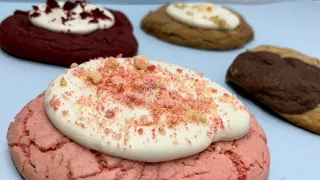 DIY CRUMBL COOKIE RECIPE! Strawberry Cheesecake Crumble Cookie, Red Velvet Cookie, Carrot Cake 🍪‘a