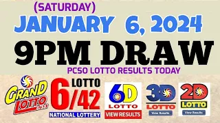 Lotto Result Today 9pm draw January 6, 2024 6/55 6/42 6D Swertres Ez2 PCSO#lotto