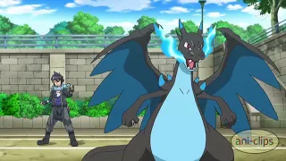 Ash's Greninja vs Alain's Mega Charizard X & First Meet - Pokemon XY&Z