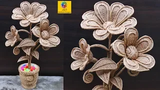 How to Make Jute Flower With Flower vase | DIY Jute Rope Flower | Jute Craft Decoration Design