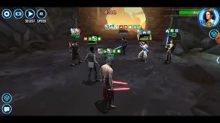 [3v3] Cere/Malicos/Starkiller (15% HP) vs. Rey/Ben/JTR (L9 Rey, blind, 220% HS): 55 banners