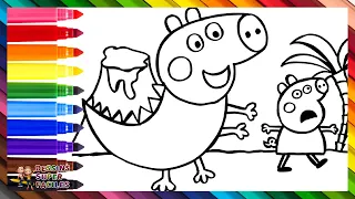 Dessiner et Colorier Peppa Pig S'enfuyant du Dinosaure George Pig 🐷🦖🌋 Dessins Pour les Enfants