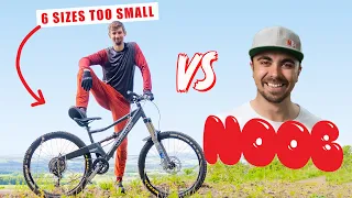 Can a world cup racer beat me on a bike 6 sizes too small?