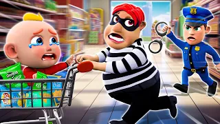 Police Officer Saves Baby - Five Little Thieves Song - Funny Songs & More Nursery Rhymes & Kids Song