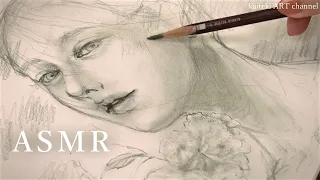 【ASMR】 鉛筆で桜と女の子をスケッチする音＆タッチペンも少し✎Sound of pencil drawing