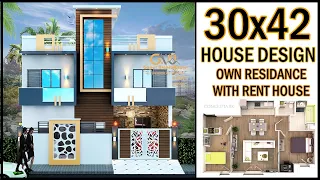 30'-0"x42'-0" 3D House Design With Detail | 30x42 Residance With Rent House | Gopal Architecture