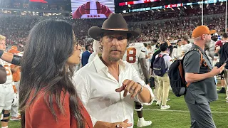 Texas beats Alabama, view from field with Vince Young, Matthew McConaughey