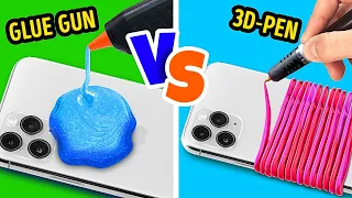 GLUE GUN VS 3D-PEN || Ultimate Lifehack Battle Between a Hot Glue Gun and a 3D-Pen