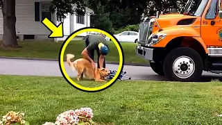 Garbage man doesn't know he's being filmed. What he does to the dog is shocking!