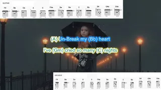 Unbreak my Heart by Toni Braxton play along with scrolling guitar chords and lyrics