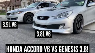 WHICH IS FASTER: 3.8L V6 VS 3.5L V6! | 2008 Honda Accord V6 Coupe vs 2010 Hyundai Genesis 3.8 Coupe