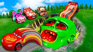 ZOMBIE Pit Transform Long Lightning McQueen In Evil ZOMBIE & Big & Small Pixar Cars! Beam.NG Drive!