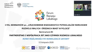 XII Seminarium FRL: Partnerstwo i współpraca JST jako czynnik rozwoju lokalnego - 12.11.2020 r.