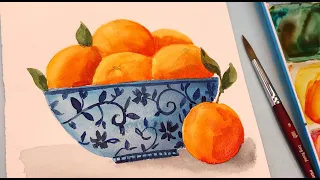 Still Life Painting Oranges in a bowl/Watercolor painting for Beginners/ Step by Step