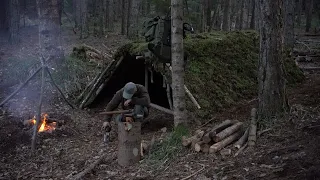 OVERNIGHT IN THE EARTH LODGE CABIN, STOVE INSIDE A CHIMNEY MADE OF CLAY AND STONE.CHICKENSOUP TO EAT