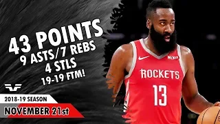 James Harden - 2018.11.21 - Rockets vs Pistons - 43 Pts, 9 Asts, 7 Rebs, 4 Stls