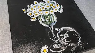 How to Paint White Daisies in Glass // Step_by_Step  Acrylic Painting For Beginners