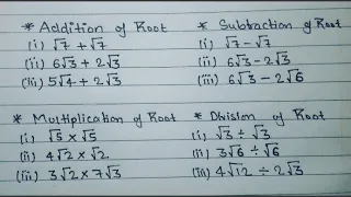 How to solve root | addition subtraction multiplication division of root | Root