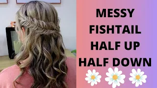 Messy half up half down hair tutorial