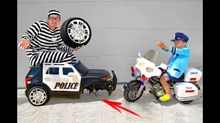 POLICE KID Senya Pretend Play with Police Car and Police Bike