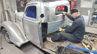 Fabricating the cab of the truck: 1935 Plymouth Sedan ➜ Truck conversion