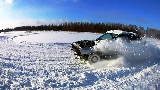 BMW E34 зимний дрифт на аэродроме