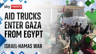 Israel-Hamas war: Aid trucks enter Gaza through Rafah crossing